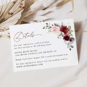 Burgund-Blume, rosa Blume, Hochzeitdetails Begleitkarte