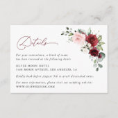 Burgund-Blume, rosa Blume, Hochzeitdetails Begleitkarte (Vorderseite)