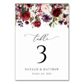 Burgund-Blume, rosa Blume, Tischnummern (Vorderseite)