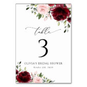 Burgund-Blume, rosa Blume, Tischnummern (Vorderseite)