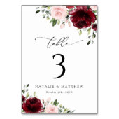 Burgund-Blume, rosa Blume, Tischnummern (Rückseite)