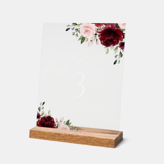 Burgund-Blume, rosa Blume, Tischnummern Acrylschild (Winkel)