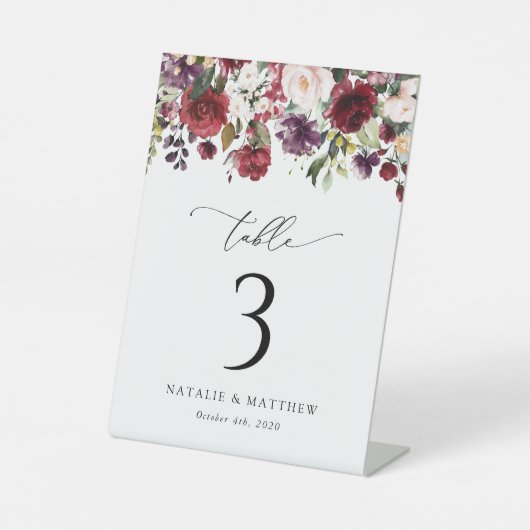 Burgund-Blume, rosa Blume, Tischnummern Sockelschild (Vorderseite)