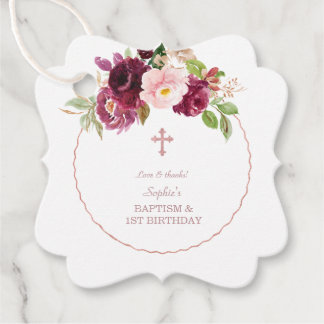 Burgund Blume Rose Gold 1. Geburtstag & Taufe Geschenkanhänger