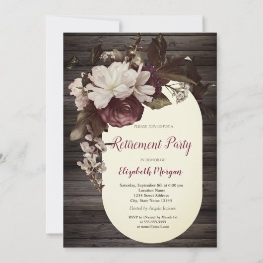 Burgund Blume Rose Wohn-Rente Einladung (Vorderseite)