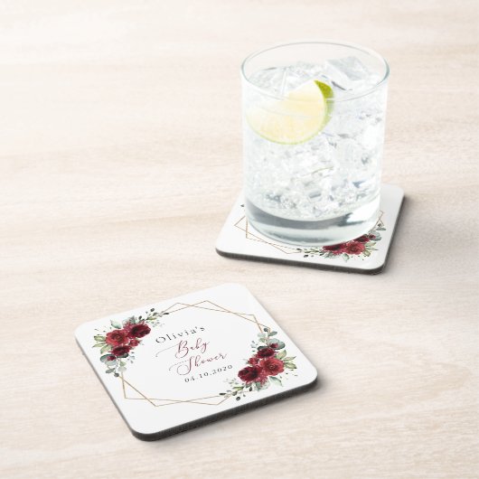 Burgund-Blume, Rote Blume, Babydusche Getränkeuntersetzer (Rechte Seite)