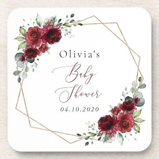 Burgund-Blume, Rote Blume, Babydusche Getränkeuntersetzer (Vorderseite)