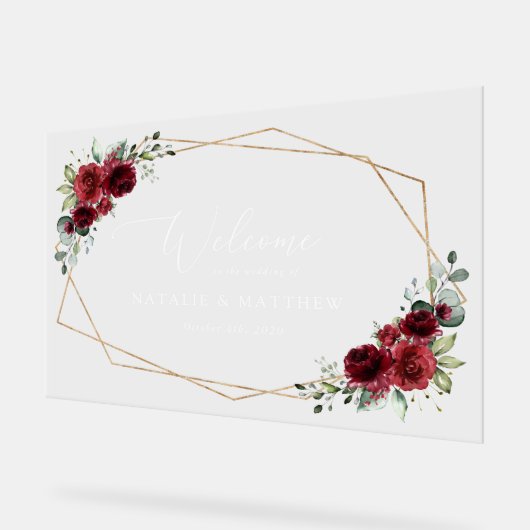 Burgund-Blume, Rote Blume, Begrüßung Acrylschild (Winkel)