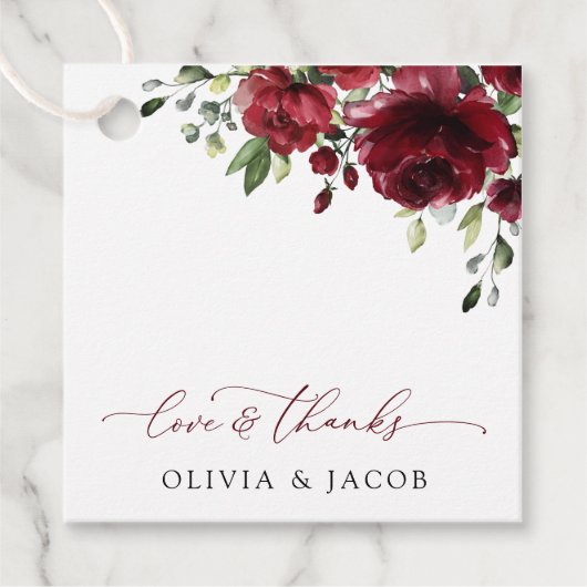 Burgund-Blume, Rote Blume, Blumenhochzeit Geschenkanhänger (Vorderseite)