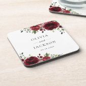 Burgund-Blume, Rote Blume, Blumenhochzeit Getränkeuntersetzer (Linke Seite)