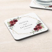 Burgund-Blume, Rote Blume, Blumenhochzeit Getränkeuntersetzer (Linke Seite)