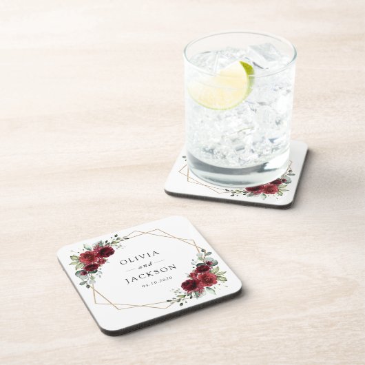 Burgund-Blume, Rote Blume, Blumenhochzeit Getränkeuntersetzer (Rechte Seite)