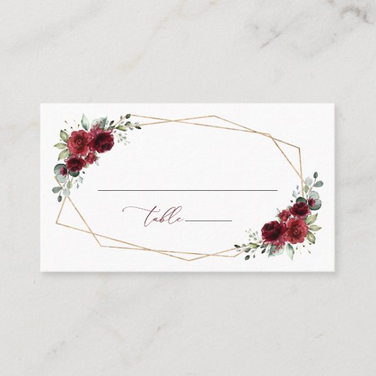 Burgund-Blume, Rote Blume, Blumenhochzeit Platzkarte (Vorderseite)