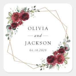 Burgund-Blume, Rote Blume, Blumenhochzeit Quadratischer Aufkleber