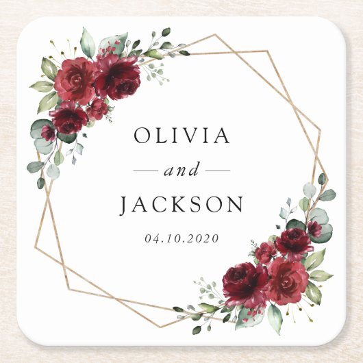 Burgund-Blume, Rote Blume, Blumenhochzeit Rechteckiger Pappuntersetzer (Vorderseite)