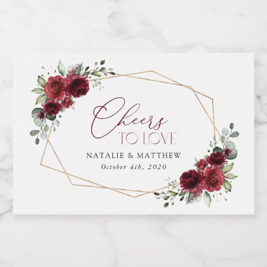 Burgund-Blume, Rote Blume, Blumenhochzeit Schaumweinetikett (Einzelnes Label)