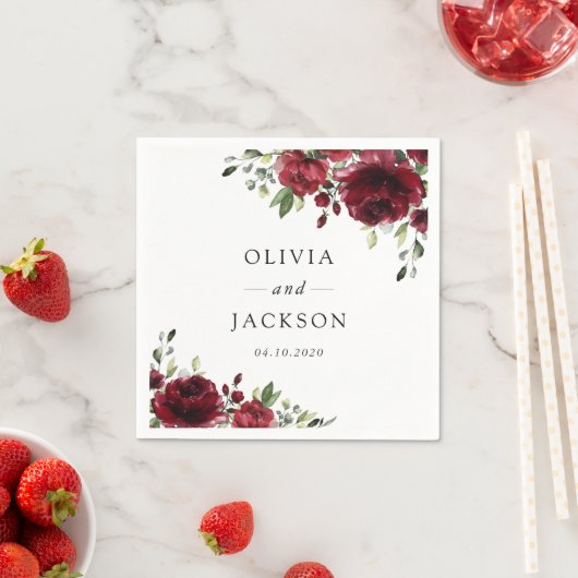 Burgund-Blume, Rote Blume, Blumenhochzeit Serviette (Beispiel)