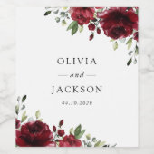 Burgund-Blume, Rote Blume, Blumenhochzeit Weinetikett (Einzelnes Label)