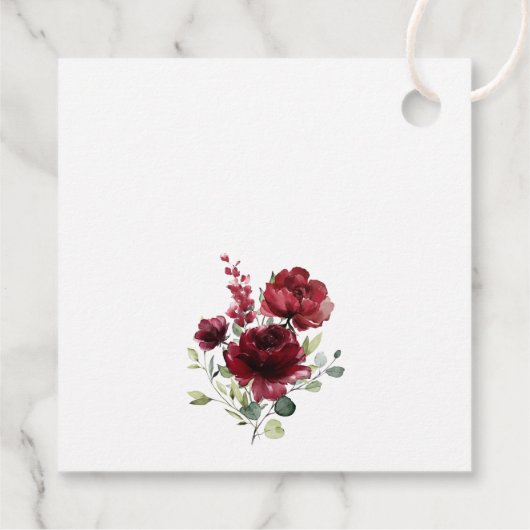 Burgund-Blume, Rote Blume, Boho, Babydusche Geschenkanhänger (Rückseite)