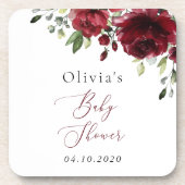 Burgund-Blume, Rote Blume, Boho, Babydusche Getränkeuntersetzer (Vorderseite)