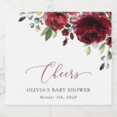 Burgund-Blume, Rote Blume, Boho, Babydusche Schaumweinetikett (Einzelnes Label)