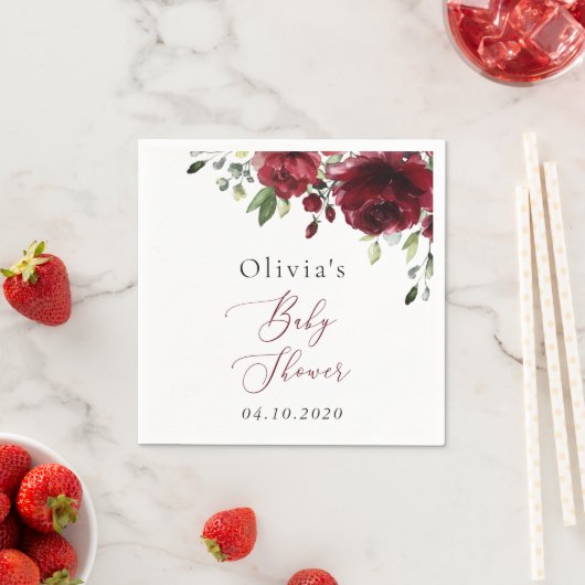 Burgund-Blume, Rote Blume, Boho, Babydusche Serviette (Beispiel)