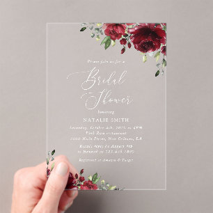 Burgund-Blume, Rote Blume, Boho, Brautparty Acryleinladungen