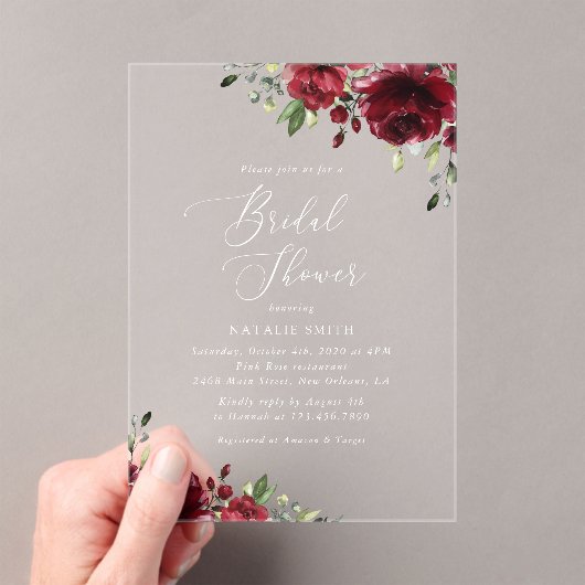 Burgund-Blume, Rote Blume, Boho, Brautparty Acryleinladungen (Insitu (Handheld))