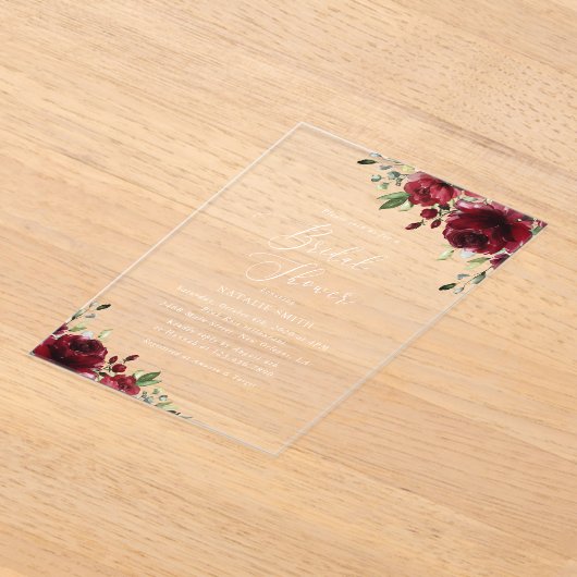 Burgund-Blume, Rote Blume, Boho, Brautparty Acryleinladungen (Ablage )