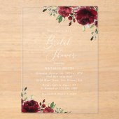 Burgund-Blume, Rote Blume, Boho, Brautparty Acryleinladungen (Vorderseite)