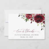 Burgund-Blume, Rote Blume, Boho, Brautparty Dankeskarte (Vorderseite)