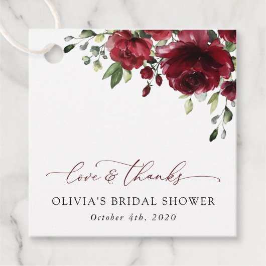 Burgund-Blume, Rote Blume, Boho, Brautparty Geschenkanhänger (Vorderseite)