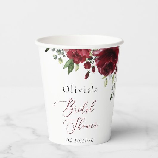 Burgund-Blume, Rote Blume, Boho, Brautparty Pappbecher (Rückseite)