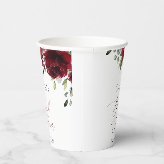 Burgund-Blume, Rote Blume, Boho, Brautparty Pappbecher (Rechts)