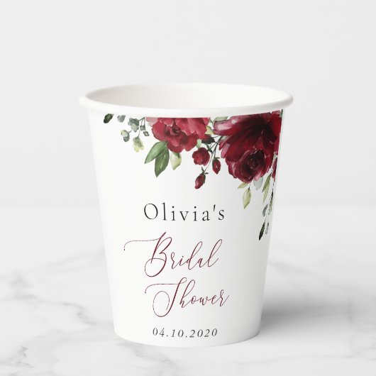 Burgund-Blume, Rote Blume, Boho, Brautparty Pappbecher (Vorderseite)