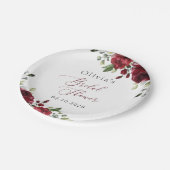 Burgund-Blume, Rote Blume, Boho, Brautparty Pappteller (Schrägansicht)