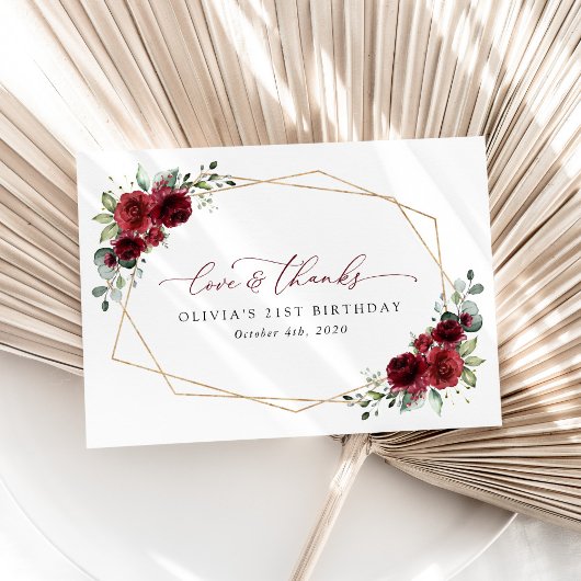 Burgund-Blume, Rote Blume, Boho, Geburtstag Dankeskarte