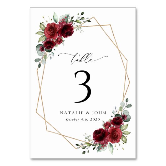 Burgund-Blume, Rote Blume, Boho, Tischnummern (Rückseite)