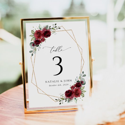 Burgund-Blume, Rote Blume, Boho, Tischnummern