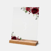 Burgund-Blume, Rote Blume, Boho, Tischnummern Acrylschild (Winkel)