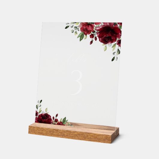 Burgund-Blume, Rote Blume, Boho, Tischnummern Acrylschild (Winkel)