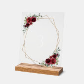 Burgund-Blume, Rote Blume, Boho, Tischnummern Acrylschild (Winkel)