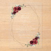 Burgund-Blume, Rote Blume, Brautparty Acryleinladungen (Vorderseite)