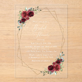 Burgund-Blume, Rote Blume, Brautparty Acryleinladungen