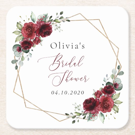 Burgund-Blume, Rote Blume, Brautparty Rechteckiger Pappuntersetzer (Vorderseite)