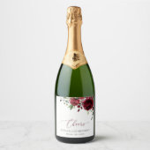 Burgund-Blume, Rote Blume, Grüne, Geburtstag Schaumweinetikett (Vorderseite)