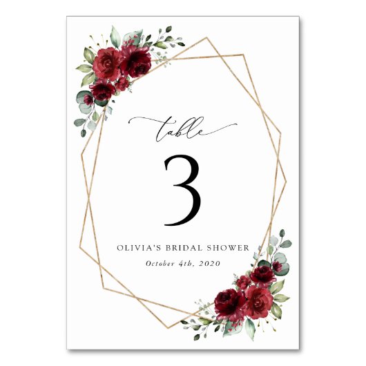 Burgund-Blume, Rote Blume, Tischnummern (Rückseite)