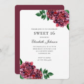 Burgund Blume süß 16. 16. Blumengeburt Einladung (Vorne/Hinten)