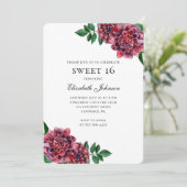 Burgund Blume süß 16. 16. Blumengeburt Einladung (Stehend Vorderseite)