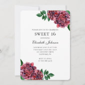 Burgund Blume süß 16. 16. Blumengeburt Einladung (Vorderseite)